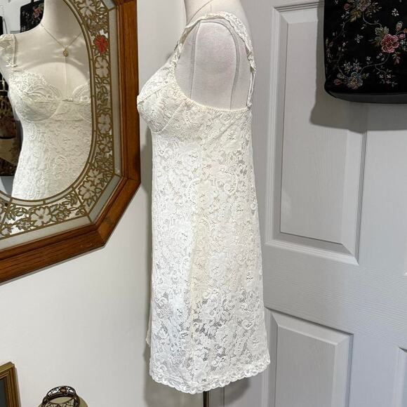 VTG 80s Victoria's Secret Ivory Sheer Floral Lace Coquette Lingerie Slip Dress - Picture 3 of 7